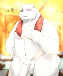 anthro balls black_nose blush flaccid foreskin fur genitals humanoid_genitalia humanoid_hands humanoid_penis kemono male moobs navel overweight overweight_male penis scar solo towel towel_around_neck white_body white_fur naku469m sdorica crushfang_(sdorica_sunset) bear mammal polar_bear ursine 2021 hi_res