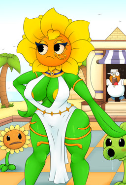 anthro areola areola_slip armband big_breasts blue_eyelashes blush blush_lines bodily_fluids breasts brick clothed clothing coconut_tree desert detailed_background dress egyptian eye_of_horus eyelashes female floor flower fruit_tree gold_(metal) gold_eyeshadow gold_jewelry green_body group jewelry leaf legband male nipples not_furry palm_tree pectoral_(jewelry) petals plant pyramid sand shocked sky sweat thick_thighs thighband tile tile_floor tree white_clothing wide_hips yellow_nipples blobslimey egyptian_mythology electronic_arts middle_eastern_mythology mythology plants_vs._zombies plants_vs._zombies_heroes popcap_games crazy_dave ra solar_flare_(pvz) deity elemental_creature flora_fauna flower_creature peashooter_(pvz) sunflower_(pvz) absurd_res hi_res