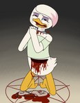 anthro blood bodily_fluids bottomless clothed clothing decapitation disembowelment drooling female gore guts imminent_death intestines kneeling knife organs ritual_suicide saliva shirt slit_throat solo suicide tears topwear torture young young_female aaron_amethyst disney ducktales ducktales_(2017) lena_(ducktales) anatid anseriform avian bird duck absurd_res hi_res