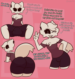 anthro bent_over big_butt bottomwear bulge butt chest_tuft clothing dialogue ear_piercing femboy genitals gesture hand_gesture looking_back male nervous one_eye_closed penis piercing presenting presenting_hindquarters raised_tail sharp_teeth shorts spreading tail teeth text throbbing throbbing_penis tight_clothing tuft v_sign wink euphorica austin_(euphorica) felid mammal hi_res