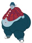 ashwolves5 blue_hair blush bottomwear clothing disney elf footwear hair hi_res humanoid humanoid_pointy_ears ian_lightfoot male navel not_furry obese obese_humanoid obese_male onward_(2020) overweight overweight_humanoid overweight_male pants pixar shirt signature simple_background solo thick_thighs tight_clothing topwear