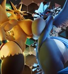 3d_(artwork) anthro anthro_on_anthro anthrofied articuno beak bedroom_eyes big_breasts big_butt blue_body breast_squish breasts breasts_frottage butt clothed clothing curvy_figure digital_media_(artwork) duo feathered_wings feathers female female/female generation_1_pokemon hand_on_butt hi_res holding_butt hourglass_figure huge_breasts huge_butt legendary_pokemon looking_at_viewer low-angle_view narrowed_eyes nintendo nude pokemon pokemon_(species) pokemorph pupils seductive side_view smile squish thick_thighs topless wide_hips wings xlkev yellow_body zapdos