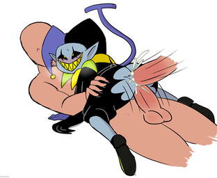 anal anal_penetration bald balls blush bodily_fluids bottomwear breath butt cape clothed clothing cum cum_in_ass cum_inside cum_on_butt cum_on_penis disembodied_penis double_penetration erection faceless_character faceless_male footwear genital_fluids genitals gloves group group_sex hand_on_leg handwear hat headgear headwear human_on_humanoid humanoid_pointy_ears interspecies jester looking_pleasured looking_up lying male male/male male_on_bottom male_on_top male_penetrated male_penetrating male_penetrating_male not_furry on_back on_bottom on_front on_ground on_top orgasm pants penetration penis pointy_ears presenting presenting_hindquarters presenting_penis sex sharp_teeth shirt shoes simple_background smile spread_legs spreading teeth threesome topwear torn_clothing trio yellow_eyes kuruko deltarune undertale_(series) jevil_(deltarune) darkner human humanoid imp mammal 2018
