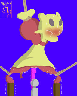 ankles_tied anthro arms_above_head balancing bdsm blush bodily_fluids bondage bound crying dildo dildo_vibrator exercise exhausted female genital_fluids genitals hands_tied imminent_orgasm imminent_penetration losing_balance multicolored_body pained_expression predicament predicament_bondage restraints rope rope_bondage sex_toy shaking simple_background solo spread_legs spreading strappado sweat sweaty_legs sweaty_thighs tail tears text trembling two_tone_body vaginal_fluids vibrator vulva wand_vibrator pricklypastor_(artist) nintendo pokemon generation_5_pokemon mienfoo pokemon_(species) 2026 digital_drawing_(artwork) digital_media_(artwork) full-length_portrait hi_res portrait signature