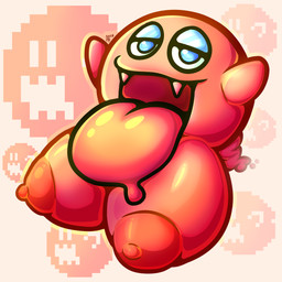anthro big_breasts blue_eyes breasts female floating_head_creature nipples non-mammal_nipples orange_background orange_body orange_skin simple_background solo puffylover69 mario_bros nintendo super_mario_sunshine boo_(mario) boo_block ghost spirit 1:1 absurd_res hi_res