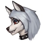 2020 anthro black_ears black_eyebrows black_eyeshadow black_nose canid canid_demon canine collar demon digital_media_(artwork) digital_painting_(artwork) ear_piercing ear_ring eyebrows eyeshadow female fur grey_body grey_fur grey_hair hair headshot_portrait hellhound helluva_boss loona_(helluva_boss) makeup mammal monotone_background monster mythological_canine mythological_creature mythology notched_ear piercing portrait red_sclera ring_piercing sabergin shaded simple_background solo spiked_collar spikes teeth tongue toothy_grin were werecanid white_background white_body white_eyes white_fur white_inner_ear