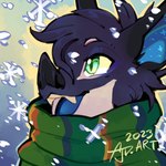 ambiguous_anthro ambiguous_gender anthro black_body black_fur blue_tongue fur green_eyes open_mouth open_smile scarf smile snow snowflake solo sparkles sparkling_inner_ear tongue flipside bat mammal 1:1 2023 icon low_res signature