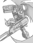 armor gun_arm headgear helmet horn male ranged_weapon solo weapon wings taqrider bandai_namco digimon digimon_ghost_game digimon_(species) humanoid siriusmon line_art