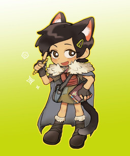 accessory cat_tail cloak clothing female hair_accessory hairclip jocy3 notebook open_mouth open_smile pen pointy_ears prick_ears smile solo amphibia_(series) disney marcy_wu animal_humanoid cat_humanoid felid felid_humanoid feline feline_humanoid humanoid mammal mammal_humanoid