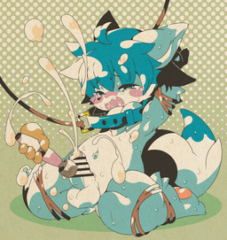 ambiguous_gender anthro arms_tied balls bdsm belly blue_body blue_eyes blue_fur blush bodily_fluids bondage bound censor_bar censored_genitalia censored_penis chibi collar cum cum_on_face duo ejaculation electronics embarrassed erection exposed foreskin fur genital_fluids genitals glans hair humanoid_genitalia humanoid_penis kemono kneeling leash leashed_collar legs_tied male male/ambiguous narrowed_eyes navel open_mouth pawpads paws penile penis pink_glans restrained restrained_arms restrained_legs sex_toy shy solo sweat teasing vibrator vibrator_on_penis wand_vibrator white_belly young young_anthro young_male macop mikey_(mikey_fox) canid canine fox mammal absurd_res censored hi_res