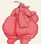 anthro back_boob big_breasts big_butt breasts butt eyewear female glasses horn huge_breasts huge_butt huge_hips huge_thighs hyper hyper_butt long_ears nude overweight overweight_anthro overweight_female red_body solo thick_thighs wide_hips nondelismell belfast_(nondelismell) bovid caprine caprine_demon demon goat_demon mammal hi_res