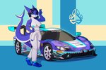 3:2 anthro big_breasts breasts car clothed clothing female ferrari ferrari_296_gt3 fish footwear fursodas gesture hand_gesture hi_res marine motor_vehicle newt_trz partially_clothed pirelli race_car racing_suit shark shoes solo sports_car suzuka_takahashi tail thick_tail v_sign vehicle