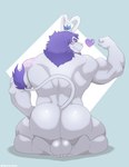 anthro balls big_balls big_butt bubble_butt butt crown flexing genitals hair headgear heart_symbol horn looking_back male muscular muscular_anthro muscular_male nude purple_hair rear_view solo white_body tylerstark kurgore bovid caprine goat mammal absurd_res hi_res