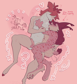 after_sex anthro athletic athletic_male balls cuddling duo female genitals humanoid_genitalia humanoid_penis licking male male/female open_mouth penis personal_grooming slightly_chubby slightly_chubby_female social_grooming tail tail_motion text tongue tongue_bath sabanasmiles aubrey_lebeau kuri_lebeau bobcat cervine deer eurasian_lynx fallow_deer felid feline lynx mammal absurd_res english_text hi_res