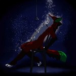 anthro black_ears black_nose black_sclera chair digitigrade dipstick_tail fur furniture gloves_(marking) green_eyes green_inner_ear green_tail_tip leaning leaning_backward leg_markings male markings on_chair parody red_body red_fur side_view socks_(marking) solo string tail tail_markings water wet wet_body nordwolfe flashdance victor_johansen canid canine fox mammal 1:1 2019 hi_res