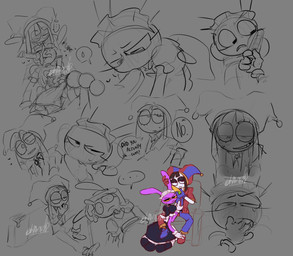 4_fingers anthro aroused aroused_smile blush blush_lines bodily_fluids business_suit clothed clothing corn crossdressing duo ellipsis eye_twitch eyelashes female finger_fetish finger_in_mouth finger_lick finger_play finger_suck fingers flustered food half-closed_eyes image_bubble licking licking_shoe long_eyelashes maid_headdress maid_uniform male narrowed_eyes plant saliva scribble_eyes servitude speech_bubble sucking suit sweat sweatdrop tongue tongue_out uniform wide_eyed karnthud glitch_productions the_amazing_digital_circus jax_(tadc) pomni_(tadc) humanoid lagomorph leporid mammal rabbit absurd_res hi_res