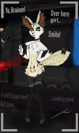 3_toes 4_fingers alternative_fashion anthro armband ashes barbell_piercing belly_tattoo black_armband black_clothing black_collar black_legwear black_thigh_highs black_vulva blue_light bottomwear breasts camera camera_view claws clothed clothing collar dark_nipples devil_horns_(gesture) dialogue digit_ring digitigrade duo ear_piercing ear_ring eyebrow_piercing eyebrow_ring eyebrows eyelashes eyeshadow facial_piercing fangs feet female fingers fluffy fluffy_chest fluffy_ears fluffy_tail fur fur_tuft furgonomic_piercing furgonomics genital_piercing genitals gesture gloves gold_ring goth hand_gesture handwear happy harp_teeth hat head_tuft headgear headwear heart_symbol heart_tattoo hip_fluff hip_piercing hip_tattoo inner_ear_fluff jewelry legwear lip_piercing long_ears looking_at_another looking_at_viewer makeup male markings mole_(marking) mole_on_breast mole_under_eye muzzle_piercing navel navel_piercing night nipple_barbell nipple_piercing nipples nose_piercing nude orange_eyes orange_piercing outside paws piercing playboy_bunny pokeball pokemorph punk pupils purple_tongue red_light ring ring_(jewelry) ring_piercing slim slit_pupils small_breasts small_waist smile smoke smoking snout solo solo_focus spiked_armband spiked_collar spikes standing star_tattoo stick stockings tail talking_to_another tattoo teeth text thigh_gap thigh_highs toe_ring toes tongue tongue_out tongue_piercing topless tuft vulva vulva_piercing wall_(structure) white_body white_fur womb_tattoo yellow_body yellow_fur goth_umbreon_fan nintendo pokemon olivia_bratty braixen generation_6_pokemon human humanoid mammal pokemon_(species) digital_drawing_(artwork) digital_media_(artwork) english_text hi_res