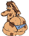 anthro big_butt bodily_fluids butt clothing fur huge_butt male markings panties solo spots spotted_body spotted_fur sweat sweaty_butt underwear anonymous_artist tyke_(tykeus) lagomorph leporid mammal rabbit