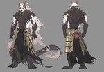 4_toes angry anthro barefoot bottomwear clothing digitigrade fantasy feet male muscular muscular_male solo toes warrior clxiaoyue mythology bear demon dragon hybrid mammal mythological_creature mythological_scalie scalie hi_res model_sheet
