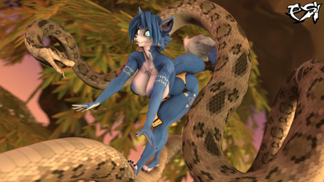 accessory ambiguous_gender anthro big_breasts blue_body blue_fur blue_hair blue_nipples bottomwear breasts brown_body brown_scales clothed clothing duo female feral fluffy fluffy_tail fur furgonomics hair hypnosis jewelry loincloth loincloth_only mind_control multicolored_body multicolored_fur nipples ring ringed_eyes scales tail tail_accessory tail_jewelry tail_ring topless two_tone_body two_tone_fur white_body white_fur psikokinetic warfaremachine_(modeler) nintendo star_fox krystal_(star_fox) canid canine fox mammal reptile scalie snake 16:9 2026 3d_(artwork) digital_media_(artwork) hi_res source_filmmaker_(artwork) widescreen