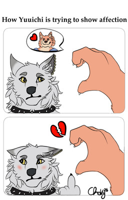 annoyed anthro anthro_on_anthro before_and_after blush broken_heart brown_body brown_fur claws collar cutaway duo ear_piercing ear_ring finger_claws fingers fur gesture grey_body grey_fur hand_gesture heart_symbol humanoid_hands humor interspecies looking_aside male male/male middle_finger piercing rejection ring_piercing simple_background smile spiked_collar spikes tan_body tan_fur text white_background yellow_eyes choky_(artist) tennis_ace haruki_koizumi yuuichi_michimiya canid canine canis domestic_dog mammal shiba_inu spitz wolf 2026 artist_name colored english_text headshot_portrait portrait