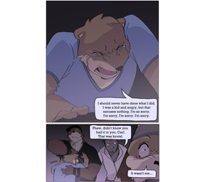 anthro apology beard bodily_fluids clothed clothing crying dialogue facial_hair group hug male night shocked simple_background speech_bubble tears text phwog echo_(game) echo_(series) echo_project carl_hendricks chase_hunter flynn_moore sydney_bronson asian_small-clawed_otter bighorn_sheep bovid caprine gila_monster helodermatid lizard lontra mammal mustelid north_american_river_otter otter reptile river_otter scalie sheep comic english_text hi_res