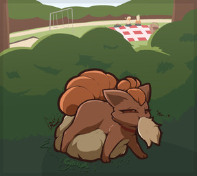 belly big_belly duo female feral feral_pred feral_prey oral_vore outside overweight same_size_vore vore tachidomatte nintendo pokemon generation_1_pokemon growlithe pokemon_(species) vulpix 2023 colored digital_drawing_(artwork) digital_media_(artwork) hi_res shaded