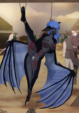 ankles_tied anthro areola asphyxiation bodily_fluids body_writing bound breast_torture breasts corpse cum cum_from_vagina cum_in_vagina cum_inside cum_on_vulva cum_string death dripping eyes_closed feet female female_death genital_fluids genitals hair hair_over_eye half-closed_eyes hands_tied hands_tied_behind_back hanged impaled_breasts leaking_cum membrane_(anatomy) membranous_wings narrowed_eyes necrophilia needleplay nipple_torture nipples noose nude open_mouth outdoor_nudity outside public_use rope saliva saliva_drip saliva_on_tongue sign snuff solo spread_legs spreading tail teeth text toes tongue tongue_out vulva whip_mark wings mrs._stein bat mammal digital_media_(artwork) english_text hi_res