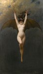 breasts female hair looking_at_viewer navel nipples nude solo wings yellow_eyes albert_joseph_penot bat humanoid hybrid mammal winged_humanoid hi_res oil_painting_(artwork)