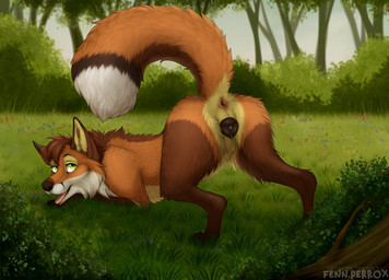 anatomically_correct anatomically_correct_genitalia anatomically_correct_vulva animal_genitalia animal_vulva anus ass_up black_nose black_vulva bodily_fluids butt canine_genitalia canine_vulva detailed_background dripping female feral forest fur genital_fluids genitals grass green_eyes in_heat looking_at_viewer looking_back looking_back_at_viewer nature open_mouth pink_anus plant presenting presenting_anus presenting_hindquarters presenting_vulva raised_tail red_body red_fur solo stretching tail text tongue tongue_out tree vaginal_fluid_drip vaginal_fluids vulva fenn.perrox mocha_(mochalattefox) canid canine canis fox mammal 2021 detailed digital_drawing_(artwork) digital_media_(artwork) english_text