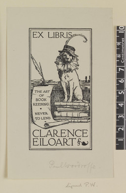 ambiguous_gender book bookplate clothing feral fur hat hat_feather headgear headwear historical historical_dress inkwell looking_at_viewer loose_feather measurements quill ruff_(clothing) scroll solo tail text paul_vincent_woodroffe canid canine canis domestic_dog mammal ancient_art english_text handwritten_text monochrome signature traditional_media_(artwork)