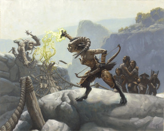 armor black_body black_fur bow_(weapon) breasts bridge day female fur group holding_bow_(weapon) holding_melee_weapon holding_object holding_ranged_weapon holding_staff holding_weapon hooves horn magic male melee_weapon mountain muscular muscular_male outside plant ranged_weapon staff standing tail tree weapon mark_zug hasbro magic:_the_gathering wizards_of_the_coast faun human humanoid mammal troll_(mythology) hi_res official_art