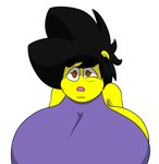 anthro big_breasts black_hair breasts brown_eyes disgust female hair huge_breasts pink_nose solo yellow_body kuge piku_(kuge) caviid guinea_pig mammal rodent hi_res