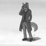 anthro belt bottomwear cellphone clothed clothing coat electronics eyewear female footwear glasses hair hand_in_pocket open_mouth outside pants phone pockets ponytail sharp_teeth shoes simple_background snow snowing solo teeth topwear oneflymagpie kenzie_keener canid canine canis coyote mammal 1:1 black_and_white hi_res monochrome