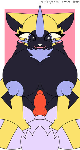 animal_genitalia animal_penis anthro big_breasts big_nipples breasts canine_genitalia canine_penis duo female genitals huge_breasts hyper hyper_breasts looking_at_viewer male male/female nipples penis theenyface nintendo pokemon eeveelution generation_2_pokemon generation_7_pokemon legendary_pokemon pokemon_(species) umbreon zeraora hi_res
