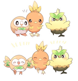 ambiguous_gender beak black_eyes blush blush_lines brown_eyes eyes_closed feathered_wings feathers feral green_beak group happy head_tuft looking_at_another nude open_beak open_mouth pupils simple_background spread_wings trio tuft white_background white_pupils wings yellow_beak yupo_0322 nintendo pokemon pokemon_winds_and_waves browt generation_10_pokemon generation_3_pokemon generation_7_pokemon pokemon_(species) rowlet torchic 2026 absurd_res colored digital_drawing_(artwork) digital_media_(artwork) hi_res shaded