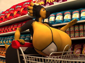 anthro big_breasts bra breasts butt clothed clothing female food footwear groceries grocery_shopping horn huge_breasts hyper hyper_breasts non-mammal_breasts product_placement sandals shoes shopping smile solo store thick_thighs underwear wide_hips anthroanim mythology milenth_drake dragon mythological_creature mythological_scalie scalie 2016 3d_(artwork) 4:3 digital_media_(artwork)