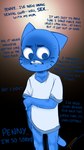 2021 anthro blue_body blue_fur blush bodily_fluids cartoon_network comic cuckquean dialogue domestic_cat english_text fakeryway felid feline felis fur gumball_watterson hi_res incest_(lore) looking_away male mammal portrait solo standing stated_incest sweat teeth text the_amazing_world_of_gumball three-quarter_portrait whiskers wide_eyed