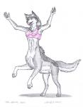 2003 belly bottomless breasts canid canid_taur canine canine_taur canis chakona_space clothed clothing female fur grey_body grey_fur grey_hair hair henryweasel lupu mammal mammal_taur navel nipple_outline open_mouth shirt simple_background solo tank_top taur topwear white_background white_belly wolf wolf_taur
