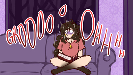3_toes animal_ears animal_feet anthro black_hair book bottomwear closed_book clothed clothed_female clothed_humanoid clothing eyebrows facial_markings feet female front_view furniture hair head_markings holding_book holding_object inside long_hair looking_at_viewer markings medium_comic moon_pendant mouth_closed on_sofa onomatopoeia purple_bottomwear purple_clothing raised_eyebrow red_clothing red_shirt red_topwear scared shirt sitting sitting_on_sofa sofa solo sound_effects sparkles sparkling_hair text toes topwear tremble_lines wall_(structure) white_sclera wide_eyed yellow_eyes yellow_markings kiingkiismet animal_humanoid felid felid_humanoid feline feline_humanoid humanoid mammal mammal_humanoid 16:9 2021 comic digital_drawing_(artwork) digital_media_(artwork) english_text flat_colors full-length_portrait hi_res portrait widescreen