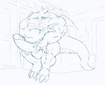 2020 3_claws antennae_(anatomy) anthro anthrofied balls biceps big_balls big_muscles big_penis biped bodily_fluids claws digital_drawing_(artwork) digital_media_(artwork) dragonite dripping erection excessive_genital_fluids excessive_precum finger_claws generation_1_pokemon genital_fluids genitals glans huge_balls huge_muscles huge_penis humanoid_genitalia humanoid_penis inside male membrane_(anatomy) membranous_wings muscular muscular_anthro muscular_male muscular_thighs nintendo nude paws pecs penis pokemon pokemon_(species) pokemorph precum precum_drip sitting solo tail thick_tail third-party_edit wings ws