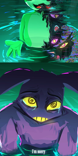 anthro duo female glitch glowing glowing_eyes male male/female parody swimming_pool mr.foxman glitch_productions the_amazing_digital_circus jax_(tadc) ribbit_(tadc) amphibian frog lagomorph leporid mammal rabbit absurd_res hi_res