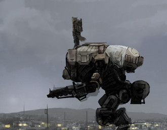 ambiguous_gender anthro backpack clothed clothing cloud gun machine mecha outside overcast ranged_weapon sky solo standing weapon panzery25 canid canine canis mammal wolf 2017 signature