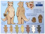 2017 5_fingers 5_toes anthro biped butt carnivore digital_media_(artwork) english_text feet fingers fur geroo hayven_celestia male mammal nude open_mouth paws plantigrade rick_griffin solo species_sheet standing tan_body tan_fur text toes