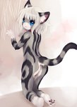 anthro barely_visible_breasts blue_eyes breasts butt female female_anthro fur grey_body grey_fur hair kemono looking_at_viewer nude pawpads scratch_mark smile solo white_hair tetetor-oort karin_(tetetor-oort) domestic_cat felid feline felis mammal 2021 hi_res