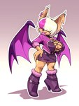 anthro bat_wings big_breasts boots breasts cleavage clothed clothing cosplay crossover_cosplay ear_piercing female footwear gradient_background hair hair_over_eyes hand_on_hip high_heeled_boots high_heels highlights_(coloring) hole_in_ear huge_breasts jacket lipstick makeup membrane_(anatomy) membranous_wings notched_ear piercing shoes simple_background smile solo topwear white_hair wide_hips wings bigdad king_of_fighters sega snk sonic_the_hedgehog_(series) rouge_the_bat shermie bat mammal 2021 crossover digital_media_(artwork) hi_res