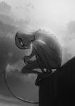 ambiguous_gender cloud crouching not_furry outside sharp_teeth solo spade_tail spines tail teeth monoflax eumus_mark_(monoflax) humanoid monster monstrous_humanoid 2018 greyscale hi_res monochrome