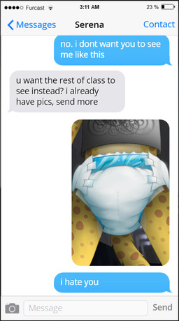 ambiguous_gender anthro blackmail clothed clothing college college_student dialogue diaper duo electronics female female/ambiguous humiliation pantsless phone phone_screen school selfie student text wearing_diaper padlockedpadding cheetah felid feline mammal english_text
