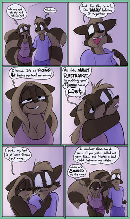 anthro bottomwear breasts brown_body cleavage clothed clothing clothing_lift dialogue duo erection erection_under_clothing female male male/female nipple_outline profanity skirt skirt_lift tail text dirty_bunny marissa_keys tommy_keys mammal procyonid raccoon comic english_text incest_(lore) incestuous_temptation_(lore) mother_(lore) mother_and_child_(lore) mother_and_son_(lore) parent_(lore) parent_and_child_(lore) parent_and_son_(lore) son_(lore)