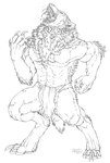 4_toes 5_fingers angry anthro arm_tuft big_chest big_claws big_muscles bodily_fluids bottomwear broad_shoulders cheek_tuft chest_tuft claws clothing digitigrade drawing ears_back elbow_tuft facial_tuft feet finger_claws fingers fluffy fluffy_tail fur loincloth male mane muscular muscular_anthro muscular_male open_mouth pawpads paws pivoted_ears ready_to_fight roaring saliva simple_background solo standing tail teeth toe_claws toes tongue tuft white_background jaime_sidor mythology canid canine canis mammal mythological_canine mythological_creature were werecanid werecanine werewolf wolf 2004 line_art monochrome signature